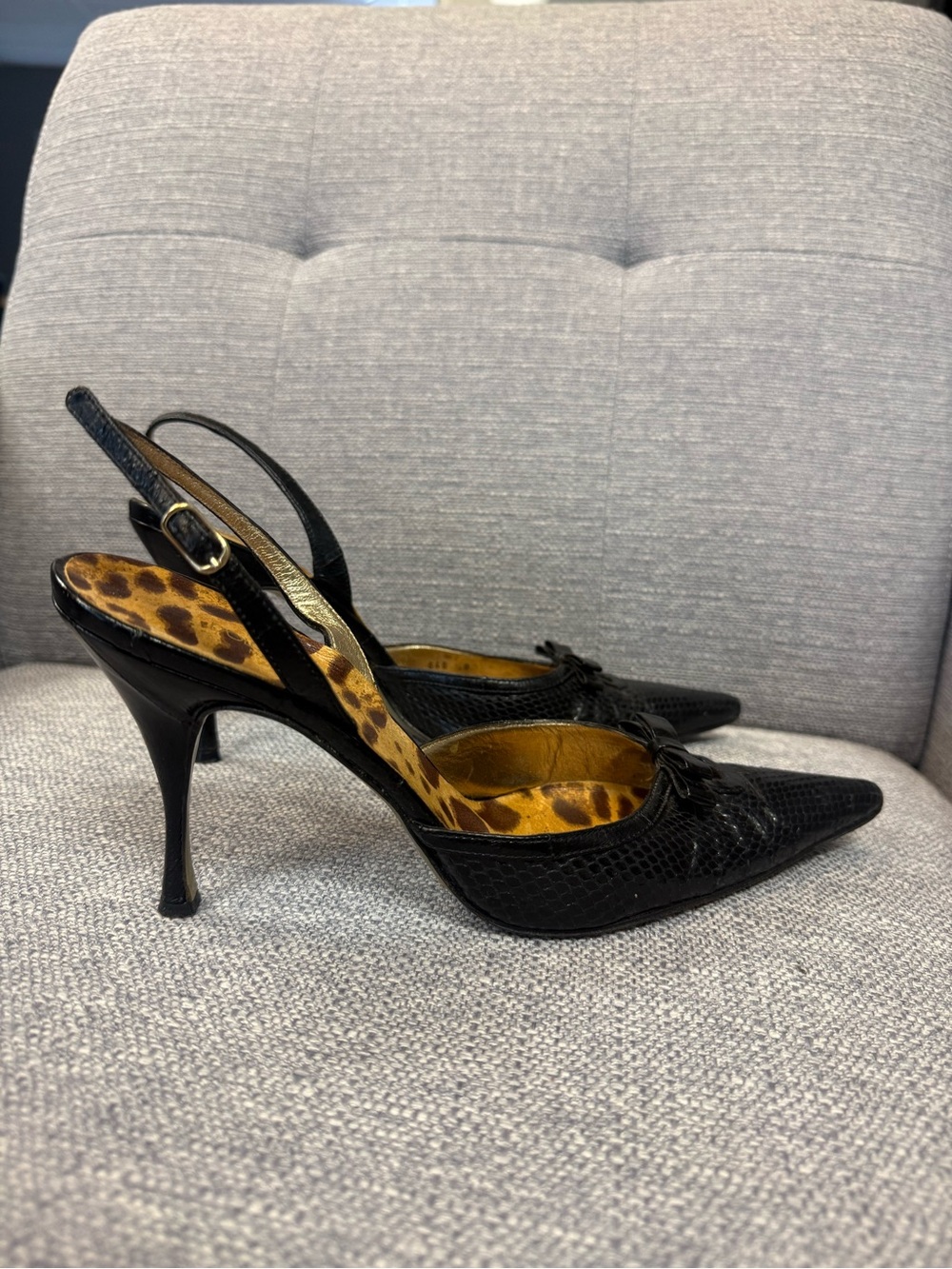 Dolce and Gabbana Vintage Python Black Slingback Heels with Leopard Insole